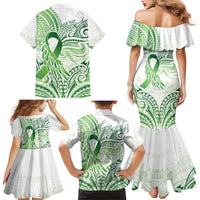 Its Okay Green Ribbon Personalised Family Matching Mermaid Dress and Hawaiian Shirt Polynesian Depression Awareness