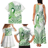 Its Okay Green Ribbon Personalised Family Matching Tank Maxi Dress and Hawaiian Shirt Polynesian Depression Awareness