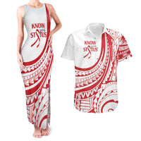 Know Your Status Red Ribbon Personalised Couples Matching Tank Maxi Dress and Hawaiian Shirt Polynesian AIDS Awareness