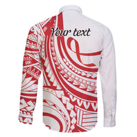 Know Your Status Red Ribbon Personalised Family Matching Off The Shoulder Long Sleeve Dress and Hawaiian Shirt Polynesian AIDS Awareness