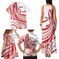 Know Your Status Red Ribbon Personalised Family Matching Tank Maxi Dress and Hawaiian Shirt Polynesian AIDS Awareness