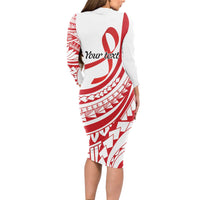 Know Your Status Red Ribbon Personalised Long Sleeve Bodycon Dress Polynesian AIDS Awareness