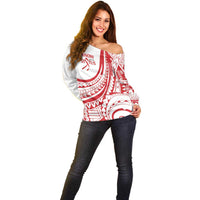 Know Your Status Red Ribbon Personalised Off Shoulder Sweater Polynesian AIDS Awareness