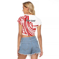 Know Your Status Red Ribbon Personalised Raglan Cropped T Shirt Polynesian AIDS Awareness