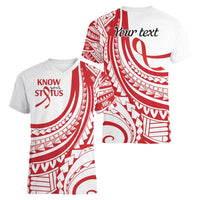 Know Your Status Red Ribbon Personalised Women V-Neck T-Shirt Polynesian AIDS Awareness