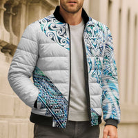 Kahui Whetu Paua shell Kowhaiwhai Taniko Personalised Bomber Puffer Jacket Manta Ray Shark-Turtle Maori Tribal Style