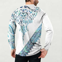 Kahui Whetu Paua shell Kowhaiwhai Taniko Personalised Button Sweatshirt Manta Ray Shark-Turtle Maori Tribal Style