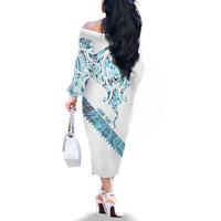 Kahui Whetu Paua shell Kowhaiwhai Taniko Personalised Family Matching Off The Shoulder Long Sleeve Dress and Hawaiian Shirt Manta Ray Shark-Turtle Maori Tribal Style LT9 - Polynesian Pride