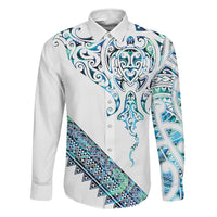 Kahui Whetu Paua shell Kowhaiwhai Taniko Personalised Family Matching Off Shoulder Maxi Dress and Hawaiian Shirt Manta Ray Shark-Turtle Maori Tribal Style LT9 Dad's Shirt - Long Sleeve Blue - Polynesian Pride