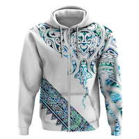 Kahui Whetu Paua shell Kowhaiwhai Taniko Personalised Hoodie Manta Ray Shark-Turtle Maori Tribal Style LT9 Zip Hoodie Blue - Polynesian Pride