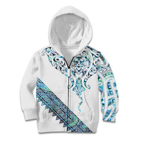 Kahui Whetu Paua shell Kowhaiwhai Taniko Personalised Kid Hoodie Manta Ray Shark-Turtle Maori Tribal Style LT9 Zip Hoodie Blue - Polynesian Pride