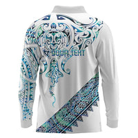 Kahui Whetu Paua shell Kowhaiwhai Taniko Personalised Long Sleeve Polo Shirt Manta Ray Shark-Turtle Maori Tribal Style