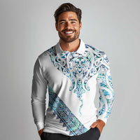 Kahui Whetu Paua shell Kowhaiwhai Taniko Personalised Long Sleeve Polo Shirt Manta Ray Shark-Turtle Maori Tribal Style