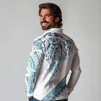 Kahui Whetu Paua shell Kowhaiwhai Taniko Personalised Long Sleeve Polo Shirt Manta Ray Shark-Turtle Maori Tribal Style