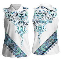 Kahui Whetu Paua shell Kowhaiwhai Taniko Personalised Women Sleeveless Polo Shirt Manta Ray Shark-Turtle Maori Tribal Style