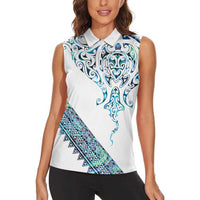 Kahui Whetu Paua shell Kowhaiwhai Taniko Personalised Women Sleeveless Polo Shirt Manta Ray Shark-Turtle Maori Tribal Style