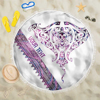Mawhero Paua shell Kowhaiwhai Taniko Personalised Beach Blanket Manta Ray Shark-Turtle Maori Tribal Style LT9 One Size 150cm Pink - Polynesian Pride