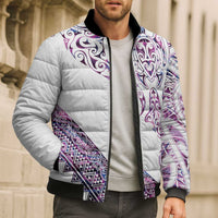 Mawhero Paua shell Kowhaiwhai Taniko Personalised Bomber Puffer Jacket Manta Ray Shark-Turtle Maori Tribal Style
