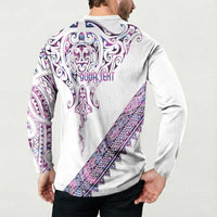 Mawhero Paua shell Kowhaiwhai Taniko Personalised Button Sweatshirt Manta Ray Shark-Turtle Maori Tribal Style