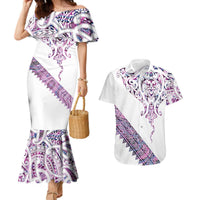 Mawhero Paua shell Kowhaiwhai Taniko Personalised Couples Matching Mermaid Dress and Hawaiian Shirt Manta Ray Shark-Turtle Maori Tribal Style LT9 Pink - Polynesian Pride