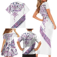 Mawhero Paua shell Kowhaiwhai Taniko Personalised Family Matching Short Sleeve Bodycon Dress and Hawaiian Shirt Manta Ray Shark-Turtle Maori Tribal Style LT9 - Polynesian Pride