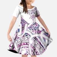 Mawhero Paua shell Kowhaiwhai Taniko Personalised Kid Short Sleeve Dress Manta Ray Shark-Turtle Maori Tribal Style