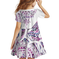 Mawhero Paua shell Kowhaiwhai Taniko Personalised Kid Short Sleeve Dress Manta Ray Shark-Turtle Maori Tribal Style