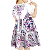 Mawhero Paua shell Kowhaiwhai Taniko Personalised Kid Short Sleeve Dress Manta Ray Shark-Turtle Maori Tribal Style