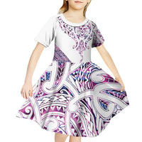 Mawhero Paua shell Kowhaiwhai Taniko Personalised Kid Short Sleeve Dress Manta Ray Shark-Turtle Maori Tribal Style
