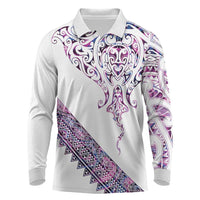 Mawhero Paua shell Kowhaiwhai Taniko Personalised Long Sleeve Polo Shirt Manta Ray Shark-Turtle Maori Tribal Style