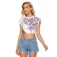 Mawhero Paua shell Kowhaiwhai Taniko Personalised Raglan Cropped T Shirt Manta Ray Shark-Turtle Maori Tribal Style