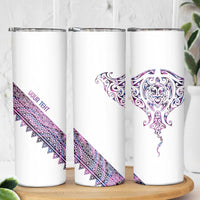 Mawhero Paua shell Kowhaiwhai Taniko Personalised Skinny Tumbler Manta Ray Shark-Turtle Maori Tribal Style