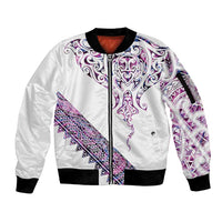 Mawhero Paua shell Kowhaiwhai Taniko Personalised Sleeve Zip Bomber Jacket Manta Ray Shark-Turtle Maori Tribal Style LT9 Unisex Pink - Polynesian Pride