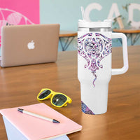 Mawhero Paua shell Kowhaiwhai Taniko Personalised Tumbler With Handle Manta Ray Shark-Turtle Maori Tribal Style LT9 - Polynesian Pride