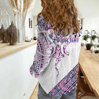 Mawhero Paua shell Kowhaiwhai Taniko Personalised Women Casual Shirt Manta Ray Shark-Turtle Maori Tribal Style
