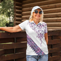 Mawhero Paua shell Kowhaiwhai Taniko Personalised Women Polo Shirt Manta Ray Shark-Turtle Maori Tribal Style