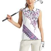 Mawhero Paua shell Kowhaiwhai Taniko Personalised Women Sleeveless Polo Shirt Manta Ray Shark-Turtle Maori Tribal Style