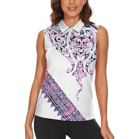Mawhero Paua shell Kowhaiwhai Taniko Personalised Women Sleeveless Polo Shirt Manta Ray Shark-Turtle Maori Tribal Style