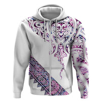 Mawhero Paua shell Kowhaiwhai Taniko Personalised Zip Hoodie Manta Ray Shark-Turtle Maori Tribal Style LT9 Zip Hoodie Pink - Polynesian Pride