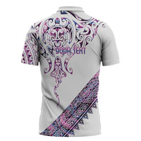 Mawhero Paua shell Kowhaiwhai Taniko Personalised Zipper Polo Shirt Manta Ray Shark-Turtle Maori Tribal Style