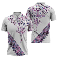 Mawhero Paua shell Kowhaiwhai Taniko Personalised Zipper Polo Shirt Manta Ray Shark-Turtle Maori Tribal Style