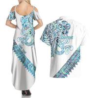 Kahui Whetu Paua shell Kowhaiwhai Taniko Personalised Couples Matching Summer Maxi Dress and Hawaiian Shirt Taniwha Maori Tribal Style