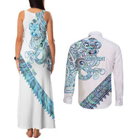 Kahui Whetu Paua shell Kowhaiwhai Taniko Personalised Couples Matching Tank Maxi Dress and Long Sleeve Button Shirt Taniwha Maori Tribal Style