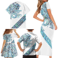Kahui Whetu Paua shell Kowhaiwhai Taniko Personalised Family Matching Short Sleeve Bodycon Dress and Hawaiian Shirt Taniwha Maori Tribal Style LT9 - Polynesian Pride