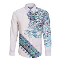 Kahui Whetu Paua shell Kowhaiwhai Taniko Personalised Long Sleeve Button Shirt Taniwha Maori Tribal Style
