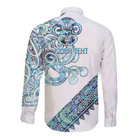 Kahui Whetu Paua shell Kowhaiwhai Taniko Personalised Long Sleeve Button Shirt Taniwha Maori Tribal Style