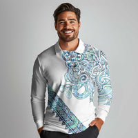 Kahui Whetu Paua shell Kowhaiwhai Taniko Personalised Long Sleeve Polo Shirt Taniwha Maori Tribal Style