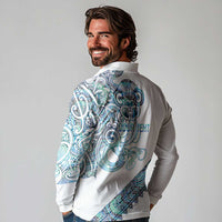 Kahui Whetu Paua shell Kowhaiwhai Taniko Personalised Long Sleeve Polo Shirt Taniwha Maori Tribal Style