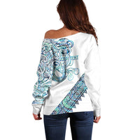 Kahui Whetu Paua shell Kowhaiwhai Taniko Personalised Off Shoulder Sweater Taniwha Maori Tribal Style LT9 - Polynesian Pride