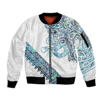 Kahui Whetu Paua shell Kowhaiwhai Taniko Personalised Sleeve Zip Bomber Jacket Taniwha Maori Tribal Style LT9 Unisex Blue - Polynesian Pride